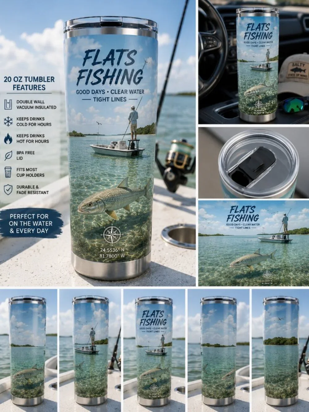 NEW! Flats Fishing 20 oz Stainless Steel Tumbler